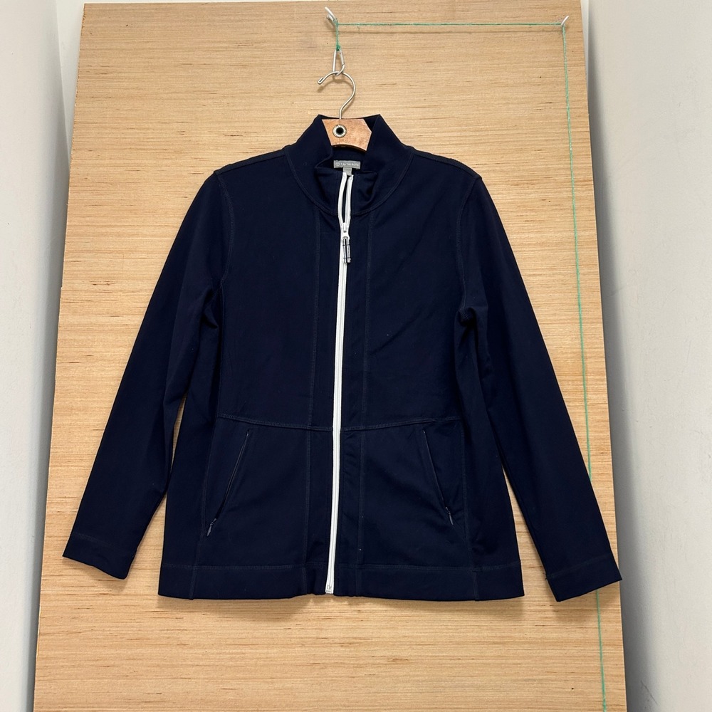 T by Talbots Navy Blue Full‎ Zip Mock Neck Active Track Jacket Womens Medium P